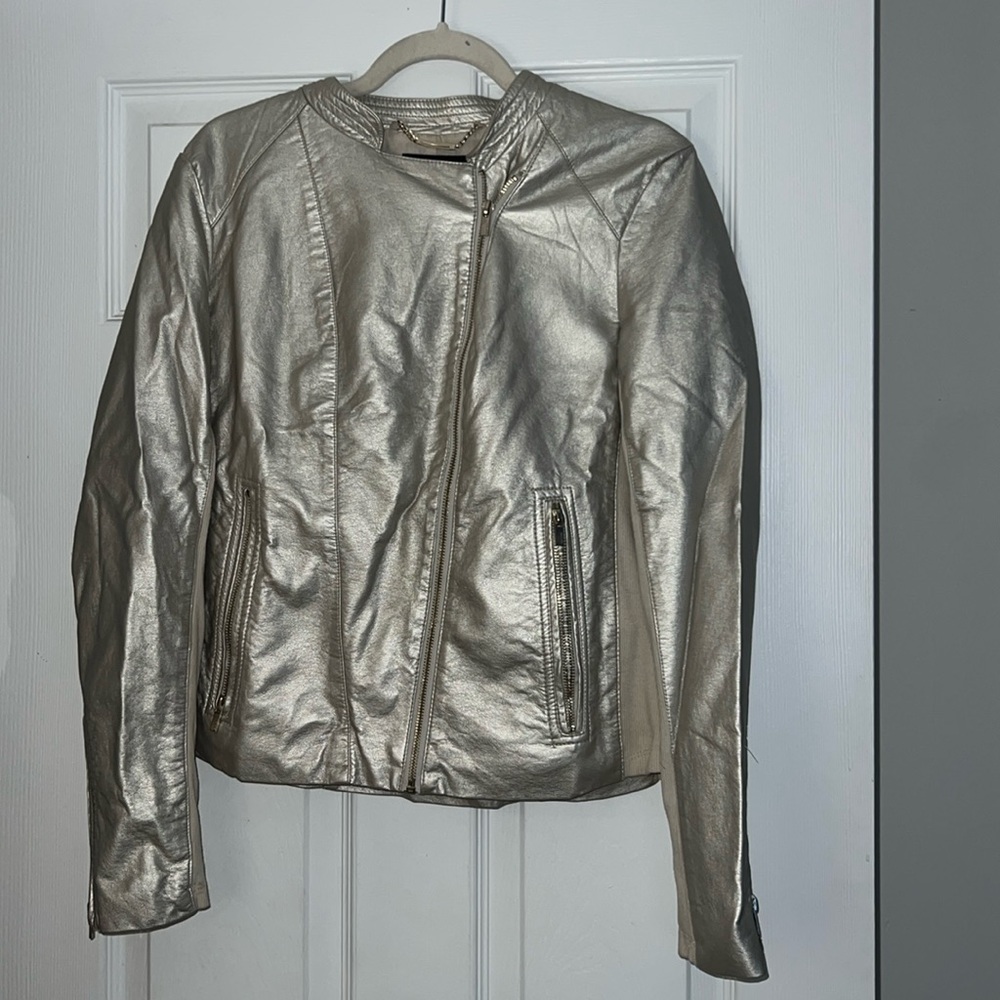 Express Gold Faux Leather Jacket, Size L
